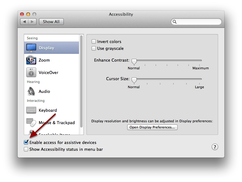 enable access for assistive devices mac